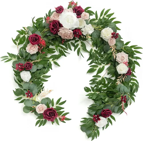 Vista 27 de Ling's moment Dusty Blue Artificial Flower Garland Wedding Arch 6 FT Azul polvoriento y azul marino