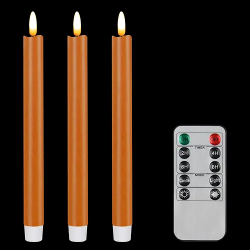 Vista 8 de CVHOMEDECO. Velas cónicas sin llama de cera real con control remoto de 10 teclas, funciona con pilas, luces LED parpadeantes 3D para ventana Naranja