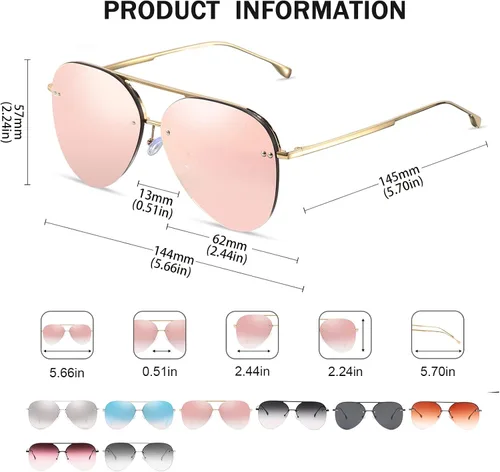 Vista 2 de Gafas de sol retro sin montura para mujer, estilo aviador, gafas de sol clásicas de gran