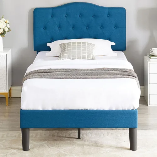 Vista 13 de VECELO Base de cama de plataforma de tamaño individual con cabecera tapizada de tela y soporte de listones de madera, no necesita somier/fácil Beige