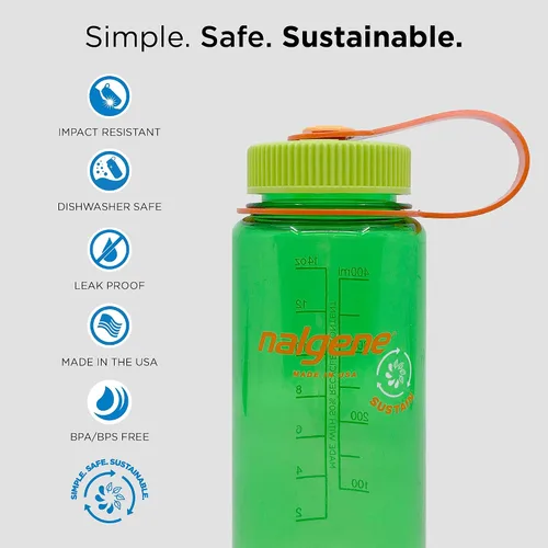 Vista 2 de Nalgene Tritan - Botella de agua de boca ancha sin BPA, transparente, 16 onzas
