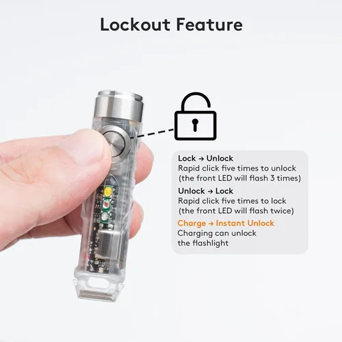 Vista 5 de RovyVon Linterna EDC USB-C Aurora A8 de 4ta generación, LED 6500K máximo 650 lúmenes, luz de llavero de encendido momentáneo con clip/base