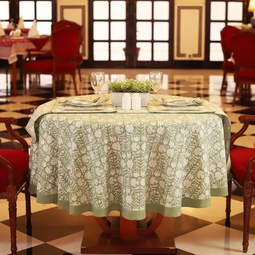 Vista 4 de Labhanshi Jaipur - Mantel redondo de algodón floral con estampado de bloques indios, 60 pulgadas, 4 plazas, mantel de cocina y comedor para el día