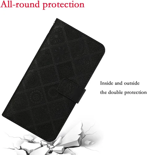 Vista 7 de Funda compatible con iPhone 11 con tarjetero de cuero con tapa abatible, estampado retro con función atril, funda protectora magnética para iPhone