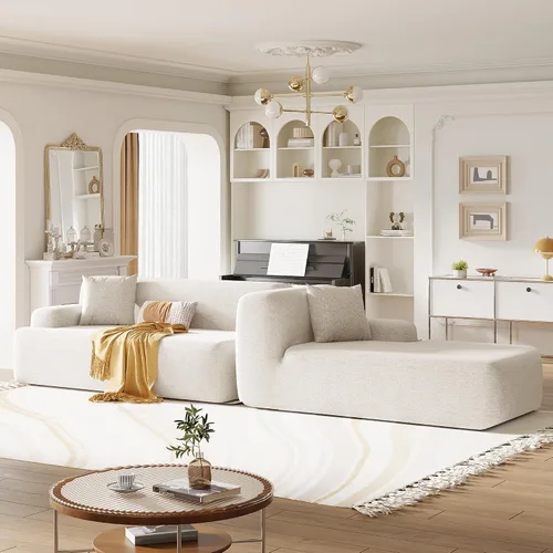 Vista 3 de Sofá modular modular de 109 pulgadas, sofá modular convertible tapizado de esponja, juego de 2 sofás combinados gratis para sala de estar Beige