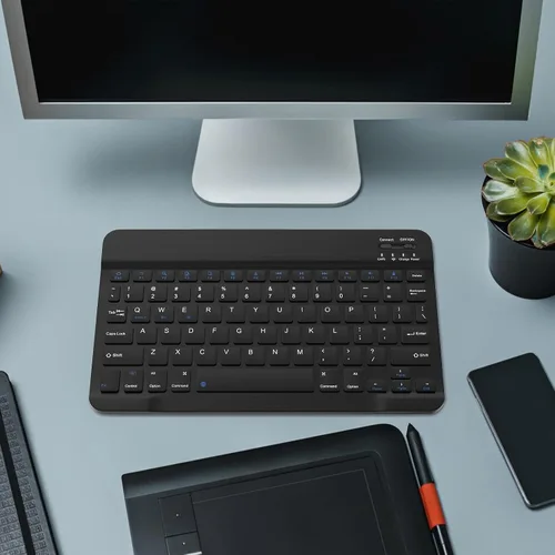 Vista 7 de Combo de teclado y mouse Bluetooth recargable, juego de teclado inalámbrico ultradelgado universal para Android, Windows, iPad, iPhone, Samsung