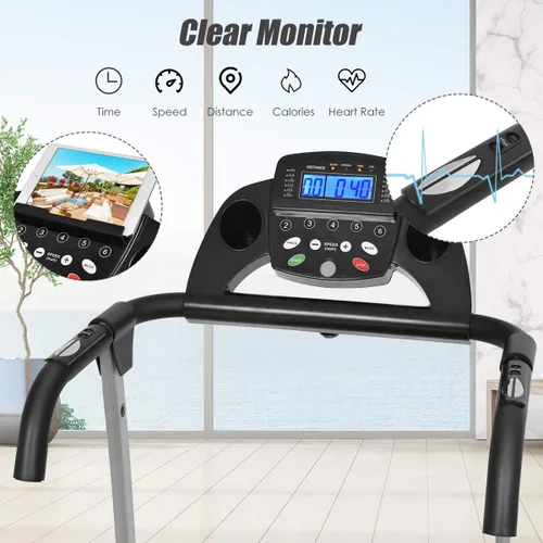Vista 2 de Goplus Foldable Treadmill, Freestanding Portable Treadmill with 12 Preset Programs, LCD Monitor, Built-in Wheels & Pulse Sensor, Folding Compact