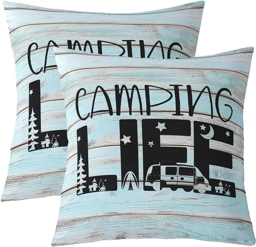 Vista 13 de Juego de 2 fundas de almohada de 16 x 16 pulgadas, fundas de almohada decorativas de camping feliz para decoración de caravanas para sofá cama