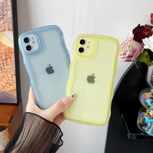 Vista 3 de Caseative Funda para iPhone 11, color negro Marco de onda rizada de color sólido claro suave