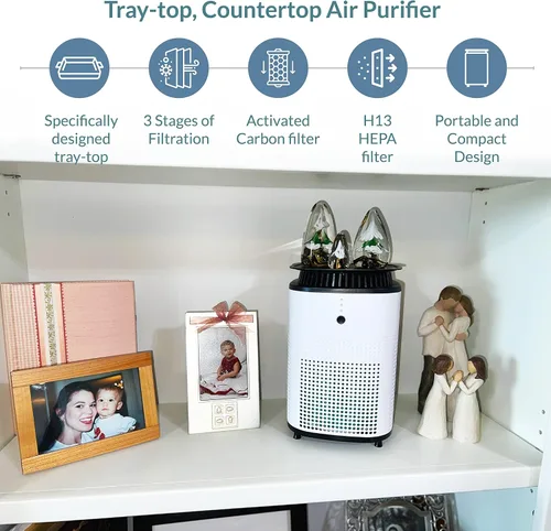 Vista 5 de XP150 - Purificador de aire de encimera con bandeja y parte superior de veteranos con aire de 360 grados, filtración de 3 etapas para hasta 460 pies