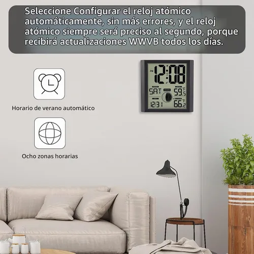 Vista 9 de Reloj de pared atómico con pantalla de números grandes