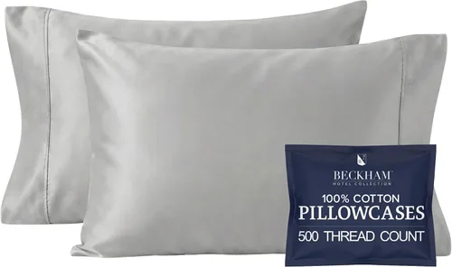 Vista 13 de Beckham Hotel Collection Juego de 2 fundas de almohada tamaño King, 100% algodón, 500TC, fundas de almohada de satén de lujo, de extremo abierto