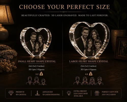 Vista 7 de Corazón de Cristal 3D Personalizado con Foto – Imagen Personalizada Grabada con Láser en Vidrio – Regalo Conmemorativo, de Boda, Aniversario