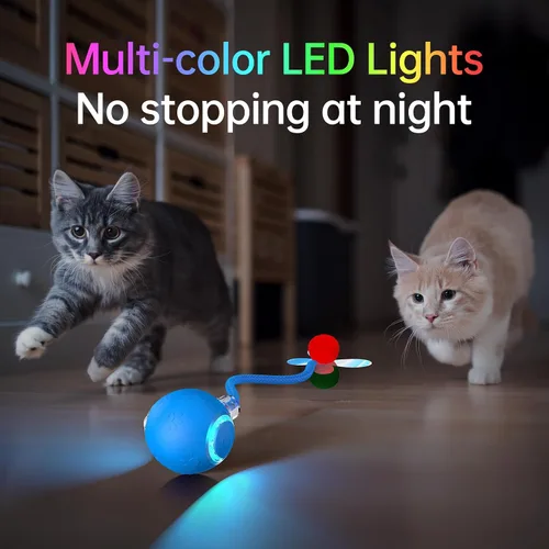 Vista 8 de Pelota de juguete interactiva para gatos, juguete inteligente con cola brillante, alivio del aburrimiento activado por movimiento para gatos