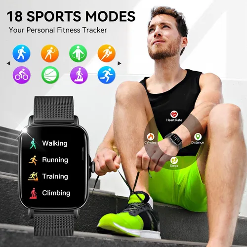 Vista 3 de Reloj inteligente para hombre (recepción de llamadas/marcación) 1.69 pulgadas HD Bluetooth Sports Fitness Tracker Watch con frecuencia cardíaca