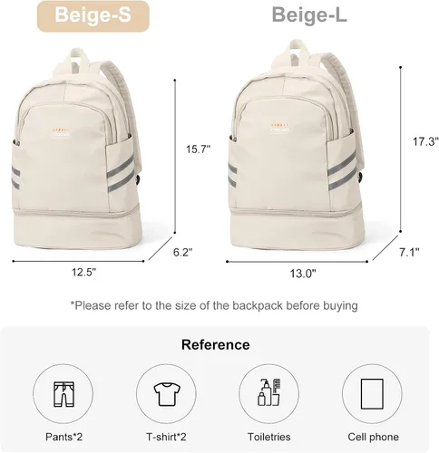 Vista 2 de coofay Mochila de gimnasio para mujer, bolsa de gimnasio con compartimento beige (A-Beige)