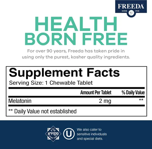 Vista 3 de FREEDA Melatonina 2 mg masticables sin azúcar – Ayuda natural para dormir para adultos y niños – Vegano, Kosher, sin gluten, sin OMG, fácil apoyo a