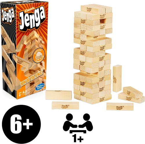 Vista 2 de Hasbro Jenga Classic Wood Block Game Trouble - Juego de mesa para niños a partir de 5 años