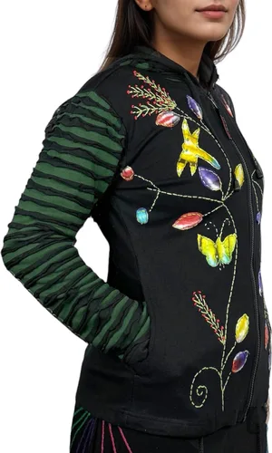 Vista 22 de Agan Traders Chaquetas bohemias con cremallera para mujer, con parches de teñido anudado, sudaderas ligeras con capucha para mujer 2025