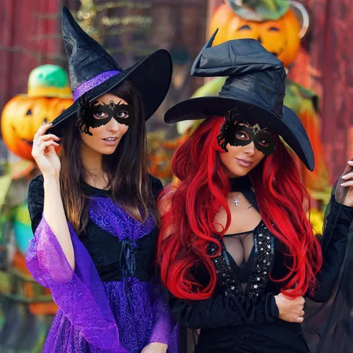 Vista 6 de Máscaras de Halloween para mascarada, de encaje veneciano, de araña, máscara negra para fiesta de Halloween