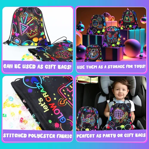 Vista 4 de Sweetude 24 bolsas de regalo de fiesta Let's Glow con cordón, decoración para niñas, niños, cumpleaños, bodas, fiestas