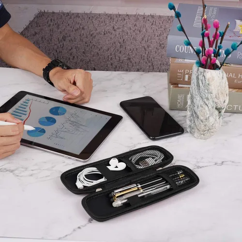 Vista 5 de Estuche pequeño para lápices, estuche rígido para plumas estilográficas ejecutivas, bolígrafos - Negro