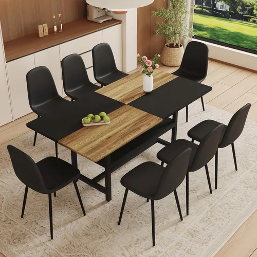 Vista 20 de Juego de mesa de comedor de 71 pulgadas para 6 personas con estante de almacenamiento, juego de mesa de comedor rectangular industrial moderna