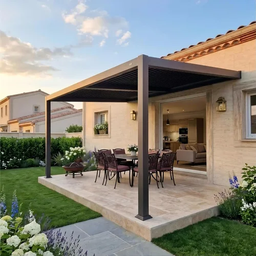 Vista 21 de PURPLE LEAF Pérgola con listones de techo rígido de 8 x 10, pérgola de aluminio para patio al aire libre con techo ajustable a prueba de lluvia