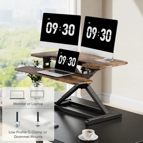 Vista 28 de FLEXISPOT Convertidor eléctrico de escritorio de pie de 32 pulgadas, elevador de escritorio motorizado para sentarse a pie, monitor de escritorio