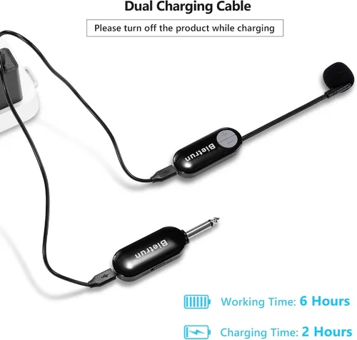 Vista 4 de Bietrun Auriculares inalámbricos con enchufe de 1/4 pulgadas, rango de 165 pies, micrófono inalámbrico UHF y micrófono de mano 2 en 1, para altavoz