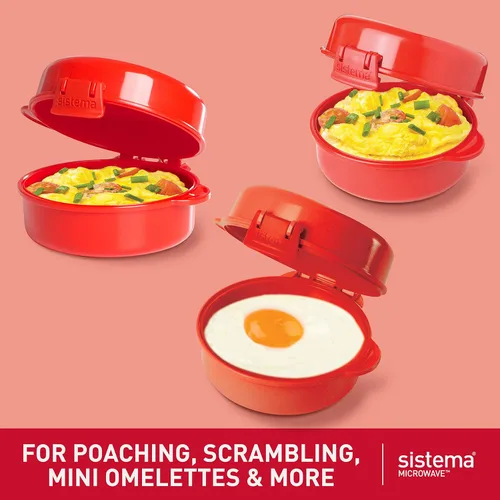 Vista 2 de Sistema 1117 Utensilio de cocina para cocinar huevos de manera fácil en el microondas, color rojo
