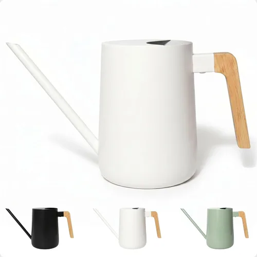 Vista 11 de Regadera pequeña de metal de 35 onzas para interior con boquilla larga y mango de madera real para plantas de casa, suculentas, cactus y plántulas