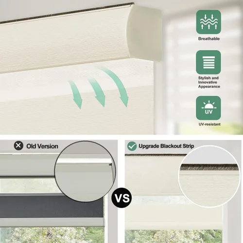 Vista 4 de Tonature Persianas enrollables estilo cebra inalámbricas, persianas de filtrado de luz para ventanas con tela de doble capa, fáciles de instalar