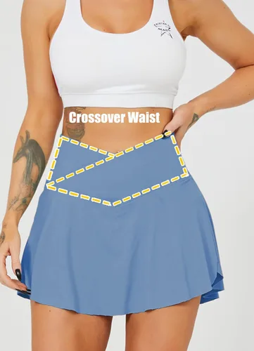 Vista 2 de Navneet Falda de tenis plisada para mujer con bolsillos, pantalones cortos cruzados de cintura alta atlética para golf, faldas deportivas