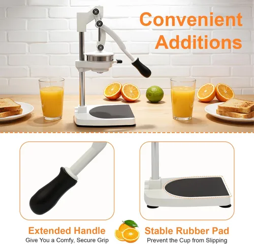 Vista 8 de Exprimidor de hierro fundido, exprimidor manual resistente con base estable, prensa comercial de cítricos para naranja, limón, lima, pomelo