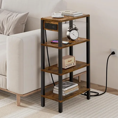 Vista 27 de TUTOTAK - Mesa auxiliar pequeña con estación de carga; mesa lateral estrecha con puertos USB y tomas de corriente; mesa de sofá delgada; mesita