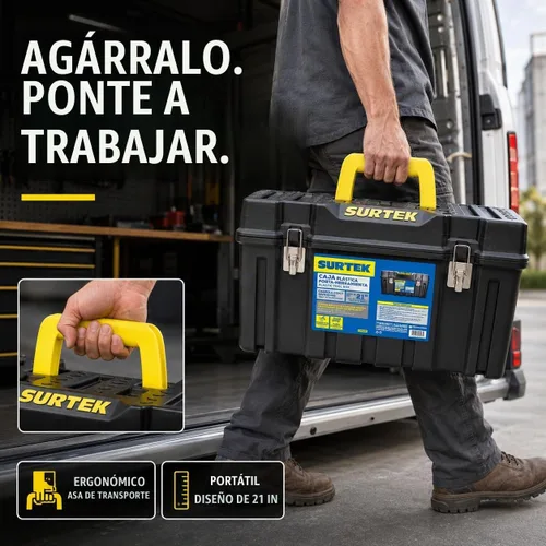 Vista 7 de SURTEK Caja de Herramientas - 21" x 11" x 10" Portaherramientas Móvil con Construcción de Plástico ABS Moldeado y Diseño de Cierre Metálico de Doble