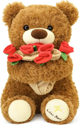 Vista 10 de Ramo de peluche de oso de peluche, ramo de peluche de rosas, sombrero de flores romántico, peluche de oso, perfecto como cumpleaños y vacaciones