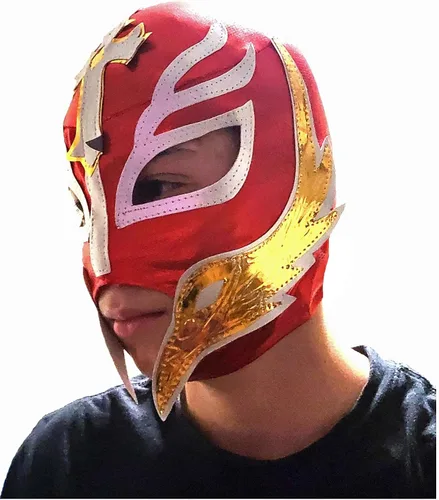 Vista 2 de Máscara de lucha libre roja Rey Mysterio Lucha Libre para niños, máscara de Luchador para niños, máscara de Rey Misterio para niños. Máscara