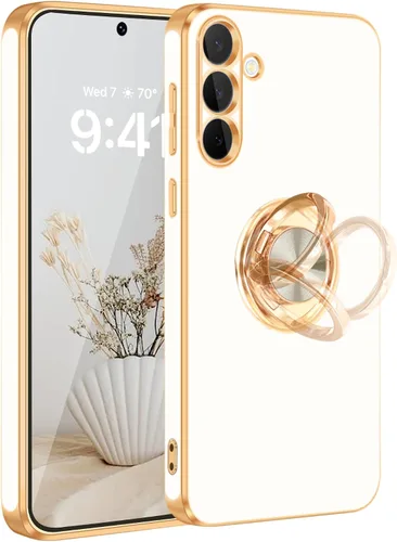 Vista 12 de Fingic Compatible con Samsung Galaxy S22 Funda con Soporte de Anillo, [Soporte de Anillo Giratorio 360° Magnético con Kickstand][Borde Dorado