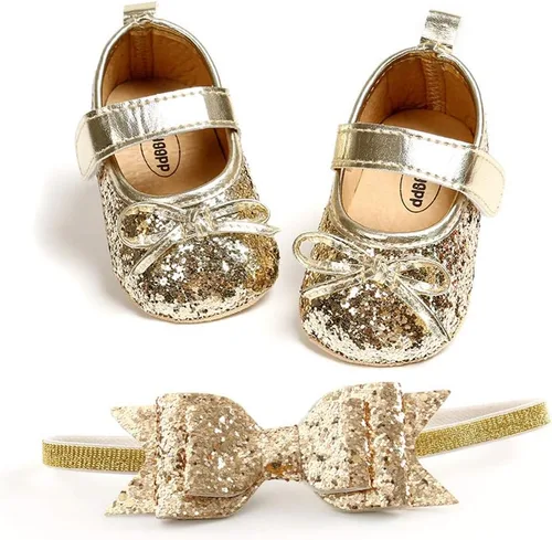 Vista 2 de OAISNIT Zapatos planos para bebé niña Mary Jane, zapatos de cuna con diadema