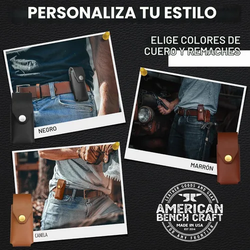 Vista 2 de American Bench Craft Funda multiherramienta de cuero y estuche para cuchillos para Gerber Diesel, MP600 y Gator plegable Funda de cuero remachada