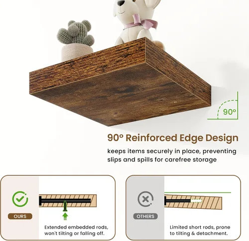 Vista 5 de Marsmiles 12in Depth Floating Shelves, 12x12x1.4, Rustic Brown, Set of 3 Marrón rústico
