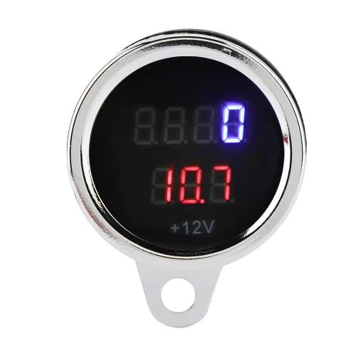 Vista 8 de Tacómetro electrónico, 2 en 1 motocicleta LED digital voltímetro tacómetro medidor de metal odómetro velocímetro