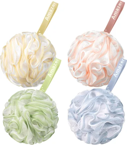Vista 12 de AmazerBath Esponja de Lufa 60g/Pieza, Esponja Exfoliante de Baño Depuradora Corporal, Juego de Lufa de 4 - Blanco Gris-Rosa-Verde Militar-Verde