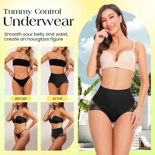 Vista 4 de Ropa interior con control de abdomen para mujer, de cintura alta, sin costuras, adelgazante, moldeador de cuerpo