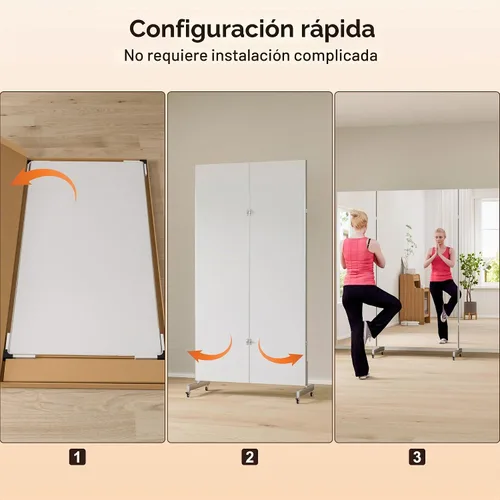 Vista 5 de brisafe 67"x55" Folding Mirror with Wheels, 3-Panel Full Length Standing Mirror, Space-Saving, Shatterproof Nano Material, Portable Floor Mirror for