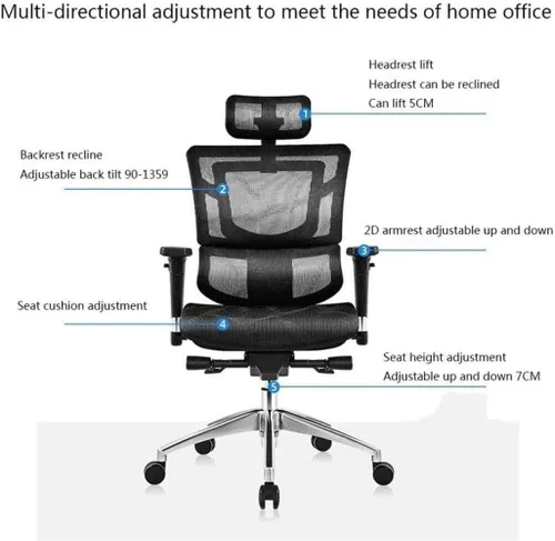 Vista 2 de Commercial Ergonomic High Back Executive Mesh Chair, with Adjustable Lumbar Support, Headrest and 3D Armrests Configure Chassis Functions(A)