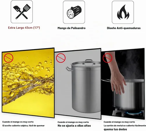 Vista 3 de Wok Utensilios para acero al carbono, espátula de wok de acero inoxidable de 17 pulgadas