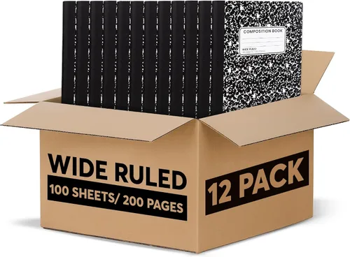 Vista 10 de Cuadernos de composición, diarios de escritura de papel con rayas anchas, libros de composición de cubierta de mármol, 100 hojas, cuadernos